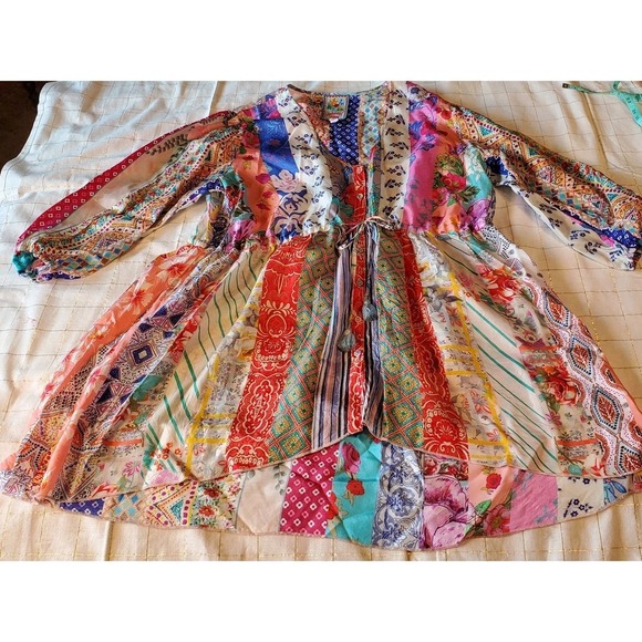 Johnny Was Anora Silk tunic top Colorful Drawstring Adjustable Oversize Summer - Picture 5 of 13